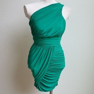 One Shoulder Green Wrap Bodycon Dress